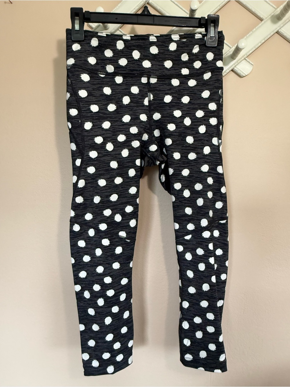 Ladies Outdoor Voices Black Leggings with White Polka Dots